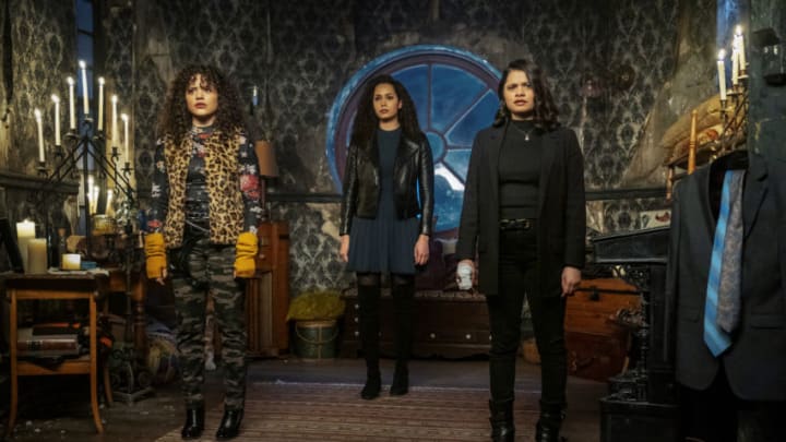 Charmed -- “Witch Way Out” -- Image Number: CMD307a_ 0309r -- Pictured (L - R): Sarah Jeffery as Maggie Vera, Madeleine Mantock as Macy Vaughn and Melonie Diaz as Mel Vera -- Photo: Colin Bentley/The CW -- © 2021 The CW Network, LLC. All Rights Reserved.
