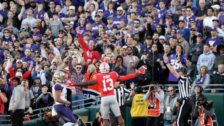 PASADENA, CA - JANUARY 01: Rashod Berry #13 of the Ohio State Buckeyes celebrates after a touchdown during the first half in the Rose Bowl Game presented by Northwestern Mutual at the Rose Bowl on January 1, 2019 in Pasadena, California. (Photo by Harry How/Getty Images)