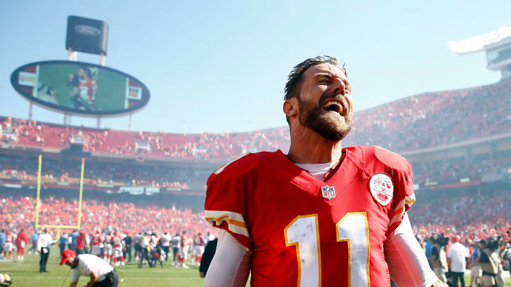 KANSAS CITY, MO – SEPTEMBER 11: Quarterback Alex Smith #11 of the Kansas City Chiefs celebrates after scoring a touchdown as the Chiefs defeat the San Diego Chargers 33-27 to win the game in overtime at Arrowhead Stadium on September 11, 2016 in Kansas City, Missouri. (Photo by Jamie Squire/Getty Images)