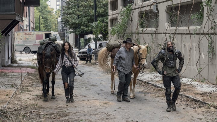 Khary Payton as Ezekiel, ,Josh McDermitt as Dr. Eugene Porter Eleanor Matsuura as Yumiko – The Walking Dead _ Season 10, Episode 14 – Photo Credit: Jace Downs/AMC