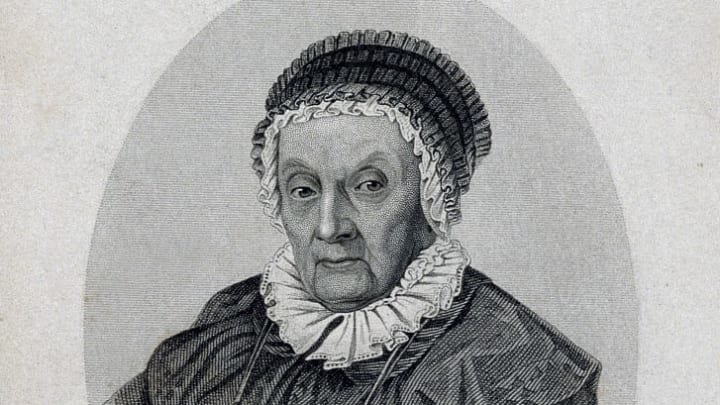 A portrait of Caroline Herschel at age 92.