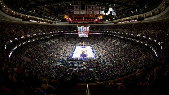 Nov 5, 2016; Philadelphia, PA, USA; General view of the the crowd and interior of Wells Fargo Center during game action between the Philadelphia 76ers and the Cleveland Cavaliers. The Cleveland Cavaliers won 102-101. Mandatory Credit: Bill Streicher-USA TODAY Sports