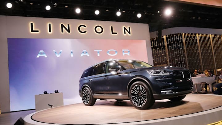 NEW YORK, NY - MARCH 28: The 2019 Lincoln Aviator SUV is unveiled at the New York International Auto Show on at the Jacob K. Javits Convention Center March 28, 2018 in New York City. This is Lincoln's first plug-in hybrid vehicle.. Thousands of car enthusiasts, dealers, journalists and others will attend the annual event which is one of the largest auto shows in America. (Photo by Spencer Platt/Getty Images)