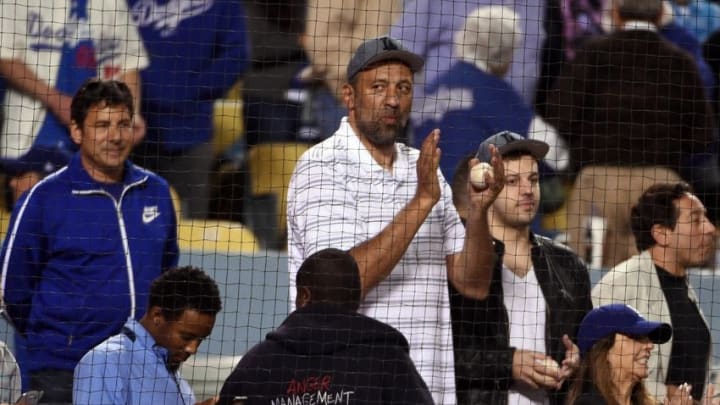 May 25, 2016; Los Angeles, CA, USA; Vlade Divac attends a MLB game between the Cincinnati Reds and the Los Angeles Dodgers at Dodger Stadium. Mandatory Credit: Kirby Lee-USA TODAY Sports