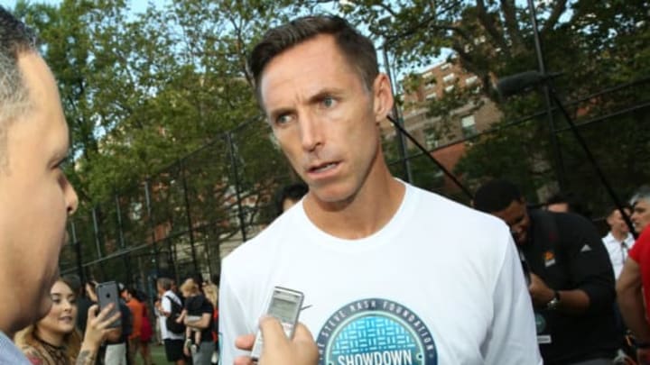 NEW YORK, NY – JUNE 22: Retired professional basketball player and founder of the Steve Nash Foundation, Steve Nash, speaks to press at the 2016 Steve Nash Foundation Showdown at Sara D. Roosevelt Park on June 22, 2016 in New York City. (Photo by Monica Schipper/WireImage)