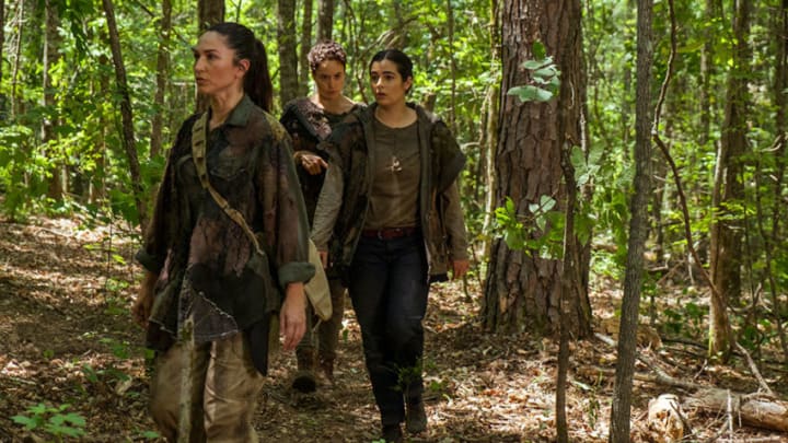 Kathy (Nicole Barre), Beatrice (Briana Venkus), and Tara Chambler (Alanna Masterson) in S7E6Photo Credit: Gene Page/AMC, The Walking Dead