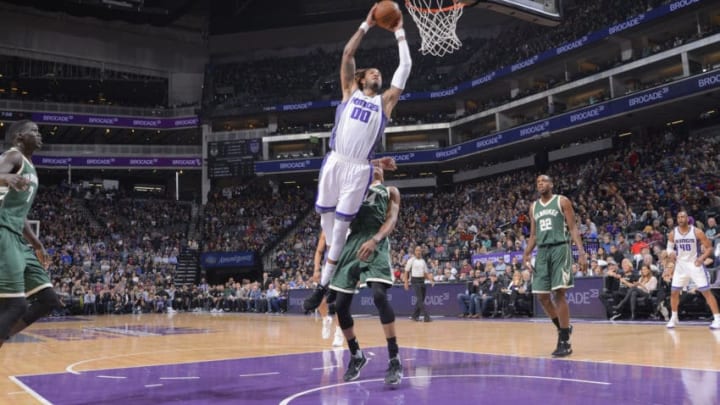 SACRAMENTO, CA - MARCH 22: Willie Cauley-Stein #00 of the Sacramento Kings dunks against the Milwaukee Bucks on March 22, 2017 at Golden 1 Center in Sacramento, California. NOTE TO USER: User expressly acknowledges and agrees that, by downloading and or using this photograph, User is consenting to the terms and conditions of the Getty Images Agreement. Mandatory Copyright Notice: Copyright 2017 NBAE (Photo by Rocky Widner/NBAE via Getty Images)