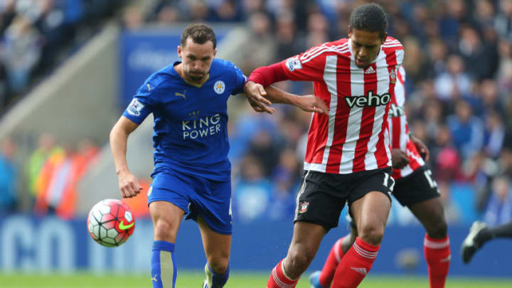 LEICESTER, ENGLAND - APRIL 03: Daniel Drinkwater of Leicester City and Virgil van Dijk of Southampton during the Barclays Premier League match between Leicester City and Southampton at The King Power Stadium on April 3, 2016 in Leicester, England. (Photo by Catherine Ivill - AMA/Getty Images)