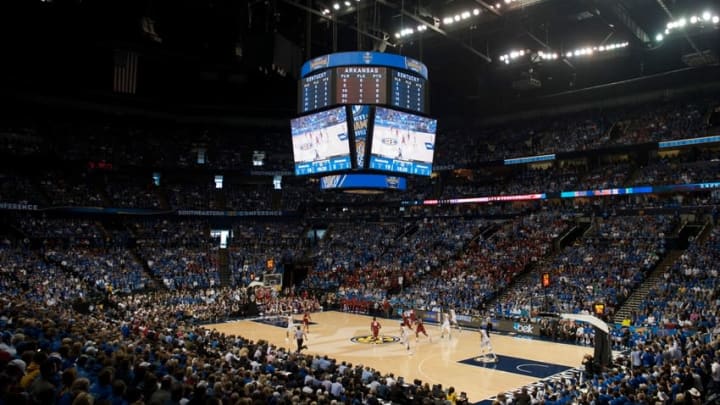 Mar 15, 2015; Nashville, TN, USA; General view of Bridgestone Arena during the first half of the SEC Conference Tournament championship between the Kentucky Wildcats and the Arkansas Razorbacks. Mandatory Credit: Joshua Lindsey-USA TODAY Sports
