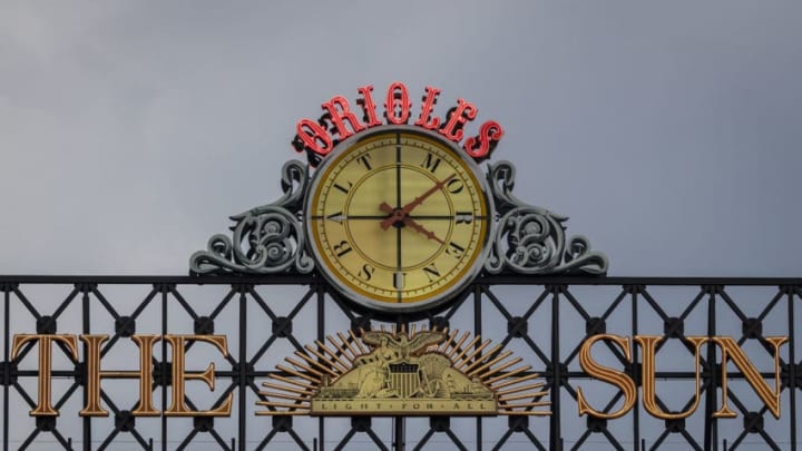 BALTIMORE, MD - AUGUST 12: A view of the top of the scoreboard during the ninth inning of the game between the Baltimore Orioles and the Boston Red Sox at Oriole Park at Camden Yards on August 12, 2018 in Baltimore, Maryland. (Photo by Scott Taetsch/Getty Images)