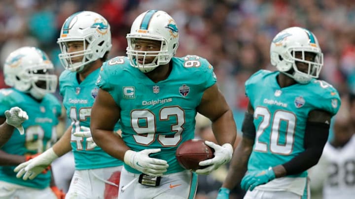 LONDON, ENGLAND - OCTOBER 01: Ndamukong Suh of the Miami Dolphins during the NFL game between the Miami Dolphins and the New Orleans Saints at Wembley Stadium on October 1, 2017 in London, England. (Photo by Henry Browne/Getty Images)