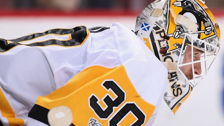FanDuel NHL: GLENDALE, AZ - DECEMBER 16: Goaltender Matt Murray #30 of the Pittsburgh Penguins looks down ice during the third period of the NHL game against the Arizona Coyotes at Gila River Arena on December 16, 2017 in Glendale, Arizona. The Penguins defeated the Coyotes 4-2. (Photo by Christian Petersen/Getty Images)