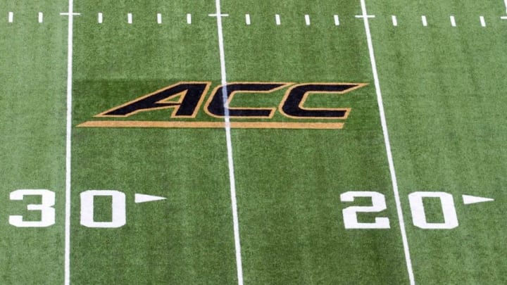 Sep 3, 2015; Winston-Salem, NC, USA; The ACC logo is painted on the field at BB&T Field home of the Wake Forest Demon Deacons. Mandatory Credit: Jeremy Brevard-USA TODAY Sports