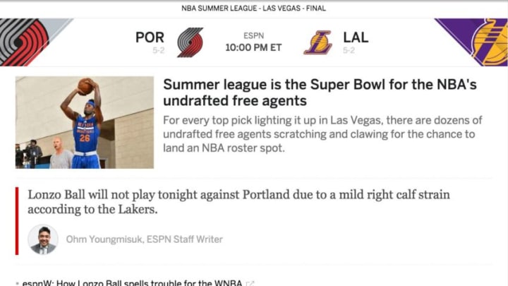 Screenshot of ESPN.com, July 17, 8:09 PM EST