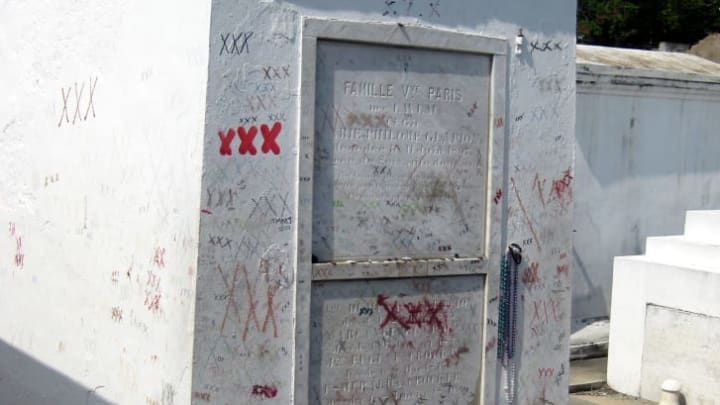 The reputed tomb of Marie Laveau at St. Louis Cemetery, marked with Xs