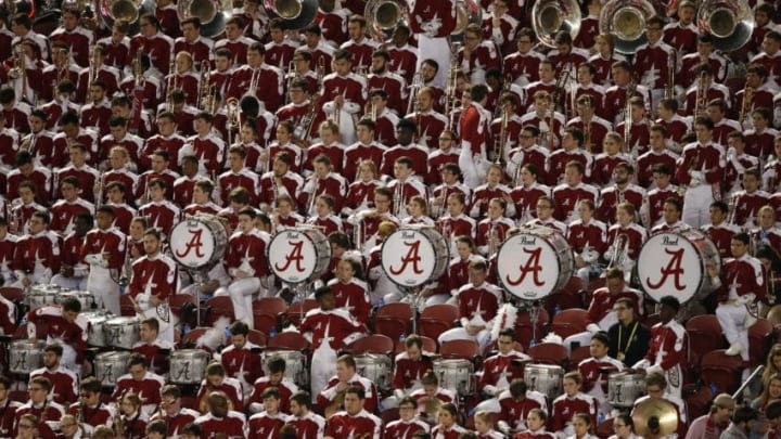 SANTA CLARA, CALIFORNIA - JANUARY 07: The Alabama Crimson Tide marching band performs in the College Football Playoff National Championship against the Clemson Tigers at Levi's Stadium on January 07, 2019 in Santa Clara, California. (Photo by Lachlan Cunningham/Getty Images)
