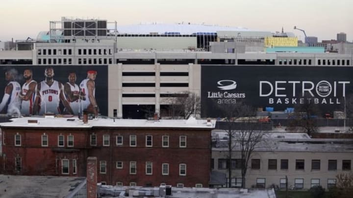 Nov 22, 2016; Detroit, MI, USA; A general view of the new Detroit Pistons and Detroit Red WIngs shared venue Little Caesars Arena from Cass Tech High School. Mandatory Credit: Raj Mehta-USA TODAY Sports