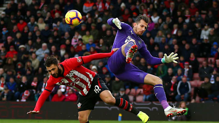SOUTHAMPTON, ENGLAND - OCTOBER 27: Charlie Austin of Southampton collides with Martin Dubravka of Newcastle United during the Premier League match between Southampton FC and Newcastle United at St Mary's Stadium on October 27, 2018 in Southampton, United Kingdom. (Photo by Jordan Mansfield/Getty Images)