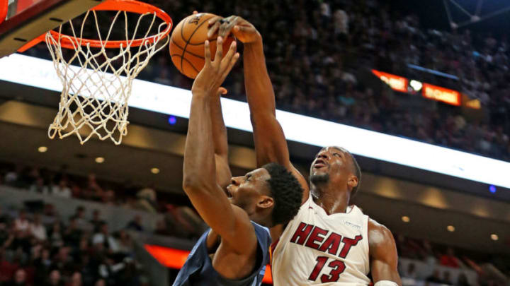 The Miami Heat's Bam Adebayo (13) and the Memphis Grizzlies' Jaren Jackson (Charles Trainor Jr./Miami Herald/Tribune News Service via Getty Images)