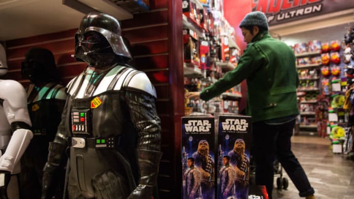 NEW YORK, NY - DECEMBER 11: Toys from 'Star Wars: The Force Awakens' are sold in the Toys R Us in Times Square on December 11, 2015 in New York City. Disney acquired Lucasfilm studios and the rights to the Star Wars franchise in 2013 for $4 billion. The film premieres next week on December 18, 2015. (Photo by Andrew Burton/Getty Images)