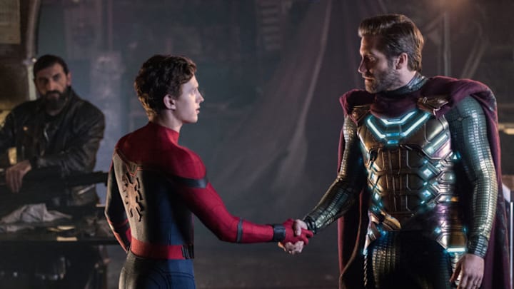 (l to r) Numan Acar, Tom Holland and Jacky Gyllenhaal in Columbia Pictures' SPIDER-MAN: ™ FAR FROM HOME