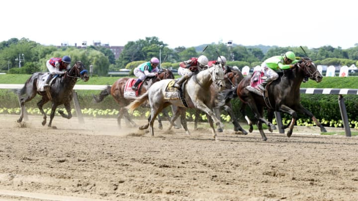 ELMONT, NEW YORK - JUNE 08: Hog Creek Hustle with Corey Lanerie up wins the Woody Stephens Stakes at Belmont Park on June 08, 2019 in Elmont, New York. (Photo by Nicole Bello/Getty Images)