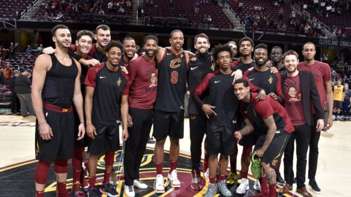CLEVELAND, OH - APRIL 9: The Cleveland Cavaliers pose for a photo after the game against the Charlotte Hornets on April 9, 2019 at Rocket Mortgage FieldHouse in Cleveland, Ohio. NOTE TO USER: User expressly acknowledges and agrees that, by downloading and/or using this Photograph, user is consenting to the terms and conditions of the Getty Images License Agreement. Mandatory Copyright Notice: Copyright 2019 NBAE (Photo by David Liam Kyle/NBAE via Getty Images)