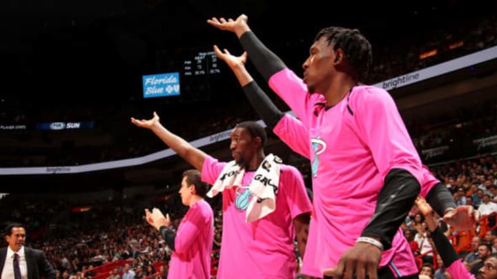 MIAMI, FL – NOVEMBER 20: Bam Adebayo #13 of the Miami Heat reacts from teh bench during the game against the Brooklyn Nets on November 20, 2018 at American Airlines Arena in Miami, Florida. NOTE TO USER: User expressly acknowledges and agrees that, by downloading and or using this Photograph, user is consenting to the terms and conditions of the Getty Images License Agreement. Mandatory Copyright Notice: Copyright 2018 NBAE (Photo by Issac Baldizon/NBAE via Getty Images)