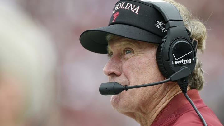 COLUMBIA, SC – SEPTEMBER 26: Head coach Steve Spurrier of the South Carolina Gamecocks watches as his team takes on the University of Central Florida Knights during the second quarter on September 26, 2015 at Williams-Brice Stadium in Columbia, South Carolina. (Photo by Todd Bennett/GettyImages)
