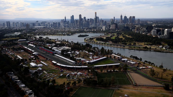 MELBOURNE, AUSTRALIA – MARCH 14: An aerial view of the track including Albert Park Lake during qualifying for the Australian Formula One Grand Prix at Albert Park on March 14, 2015 in Melbourne, Australia. (Photo by Mark Thompson/Getty Images)