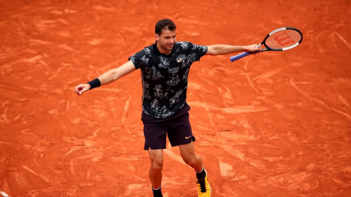 PARIS, FRANCE - MAY 29: Grigor Dimitrov of Bulgaria celebrates victory during his mens singles second round match against Marin Cilic of Croatia during Day four of the 2019 French Open at Roland Garros on May 29, 2019 in Paris, France. (Photo by Clive Brunskill/Getty Images)