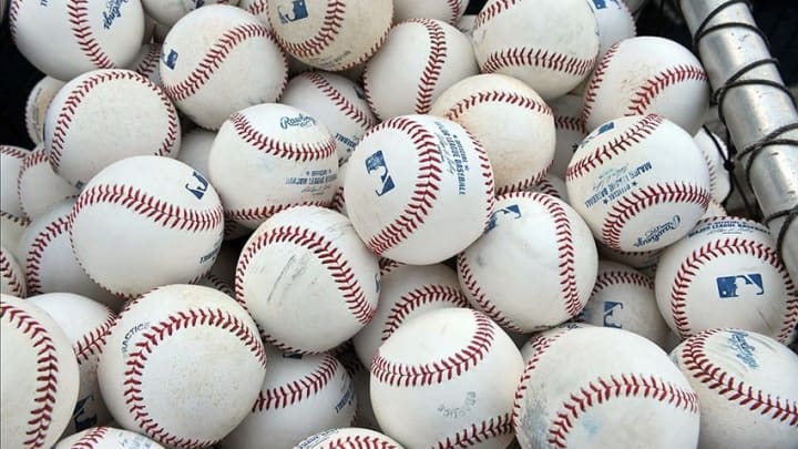 June 25, 2013; Kansas City, MO, USA; A general view of baseballs before a game between the Atlanta Braves and the Kansas City Royals at Kauffman Stadium. Mandatory Credit: Peter G. Aiken-USA TODAY Sports