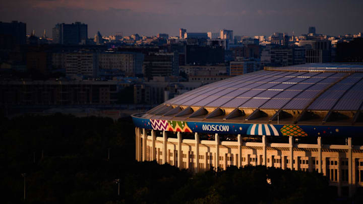 MOSCOW, RUSSIA - JULY 09: A general view of the Luzhniki Stadium ahead of the 2018 FIFA World Cup semi-final match between England and Croatia on July 9, 2018 in Moscow, Russia. (Photo by Matthias Hangst/Getty Images)