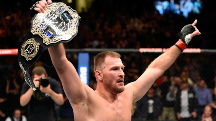CLEVELAND, OH - SEPTEMBER 10: Stipe Miocic celebrates after defeating Alistair Overeem of The Netherlands in their UFC heavyweight championship bout during the UFC 203 event at Quicken Loans Arena on September 10, 2016 in Cleveland, Ohio. (Photo by Josh Hedges/Zuffa LLC/Zuffa LLC via Getty Images)