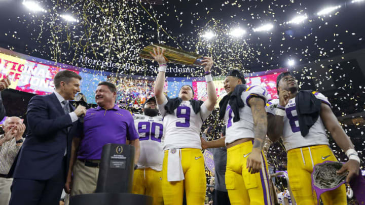LSU Football celebrating their win against Clemson (Photo by Kevin C. Cox/Getty Images)