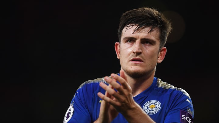 LONDON, ENGLAND – AUGUST 11: A dejected Harry Maguire of Leicester City applauds the travelling fans following their team’s 4-3 defeat during the Premier League match between Arsenal and Leicester City at the Emirates Stadium on August 11, 2017 in London, England. (Photo by Michael Regan/Getty Images)