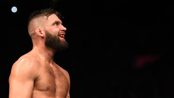 ST. LOUIS, MO - JANUARY 14: Jeremy Stephens celebrates his TKO victory over Dooho Choi of South Korea in their featherweight bout during the UFC Fight Night event inside the Scottrade Center on January 14, 2018 in St. Louis, Missouri. (Photo by Josh Hedges/Zuffa LLC/Zuffa LLC via Getty Images)
