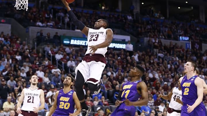 Mar 20, 2016; Oklahoma City, OK, USA; Texas A&M Aggies guard Danuel House (23) shoots against the Northern Iowa Panthers in the first half during the second round of the 2016 NCAA Tournament at Chesapeake Energy Arena. Mandatory Credit: Kevin Jairaj-USA TODAY Sports