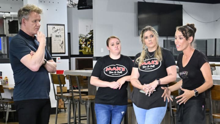 KITCHEN NIGHTMARES: Gordon Ramsay (L) with owners and crew in the two-part “Max’s Bar & Grill / Diwan” season finale episode of KITCHEN NIGHTMARES airing Monday, Nov. 27 (8:00-10:00 PM ET/PT) on FOX. ©2023 FOX Media LLC. CR: Jeff Niera / FOX.