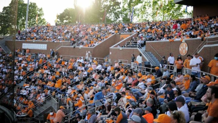 A view of a sold out, full-capacity crowd at Lindsey Nelson Stadium in Knoxville, Tenn. on Friday, May 14, 2021.Kns Vols Arkansas Opener