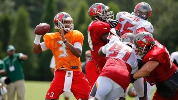 Jul 30, 2016; Tampa, FL, USA; Tampa Bay Buccaneers quarterback Jameis Winston (3) works out at One Buccaneer Place. Mandatory Credit: Kim Klement-USA TODAY Sports