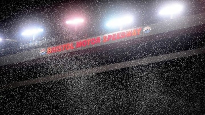 Aug 24, 2013; Bristol, TN, USA; Confetti in the air after NASCAR Sprint Cup Series driver Matt Kenseth wins the Irwin Tools Night Race at Bristol Motor Speedway. Mandatory Credit: Andrew Weber-USA TODAY Sports
