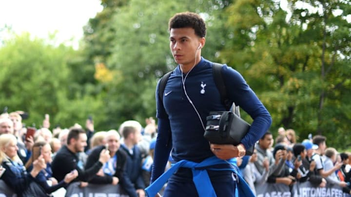 HUDDERSFIELD, ENGLAND - SEPTEMBER 30: Dele Alli of Tottenham Hotspur arrives at the stadium prior to the Premier League match between Huddersfield Town and Tottenham Hotspur at John Smith's Stadium on September 30, 2017 in Huddersfield, England. (Photo by Michael Regan/Getty Images)