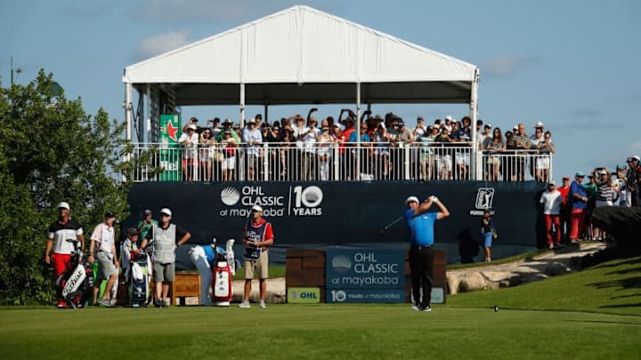 PLAYA DEL CARMEN, MEXICO - NOVEMBER 13: Pat Perez of the United States plays his shot from the 16th tee during the final round of the OHL Classic at Mayakoba on November 13, 2016 in Playa del Carmen, Mexico. (Photo by Gregory Shamus/Getty Images)