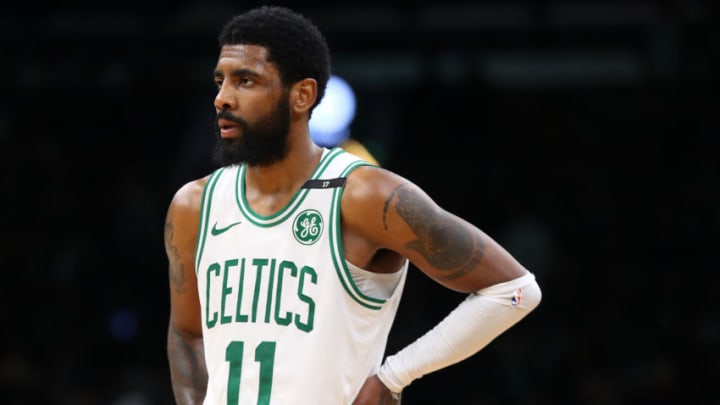 BOSTON, MASSACHUSETTS - MAY 06: Kyrie Irving #11 of the Boston Celtics looks on during the second half of Game 4 of the Eastern Conference Semifinals against the Milwaukee Bucks during the 2019 NBA Playoffs at TD Garden on May 06, 2019 in Boston, Massachusetts. The Bucks defeat the Celtics 113-101. (Photo by Maddie Meyer/Getty Images)