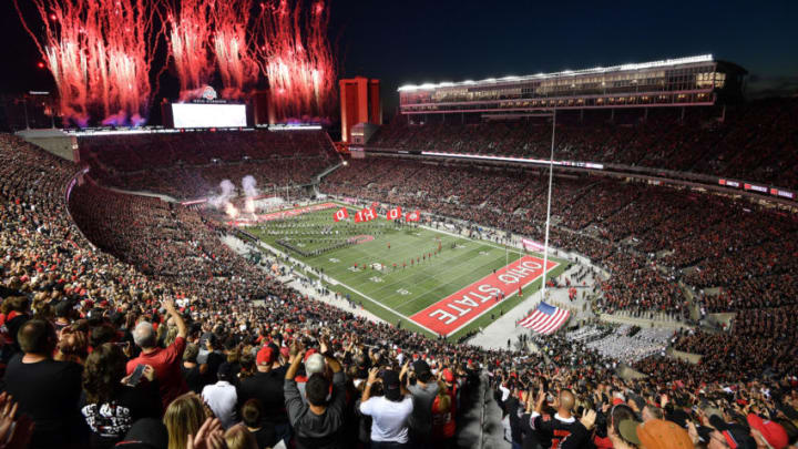 COLUMBUS, OH - OCTOBER 5: Fireworks go off as the Ohio State Buckeyes take the field for a game against the Michigan State Spartans at Ohio Stadium on October 5, 2019 in Columbus, Ohio. (Photo by Jamie Sabau/Getty Images)