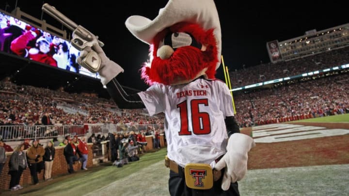 NORMAN, OK - OCTOBER 28: The Texas Tech Red Raiders mascot Raider Red performs during the game against the Oklahoma Sooners at Gaylord Family Oklahoma Memorial Stadium on October 28, 2017 in Norman, Oklahoma. Oklahoma defeated Texas Tech 49-27. (Photo by Brett Deering/Getty Images)