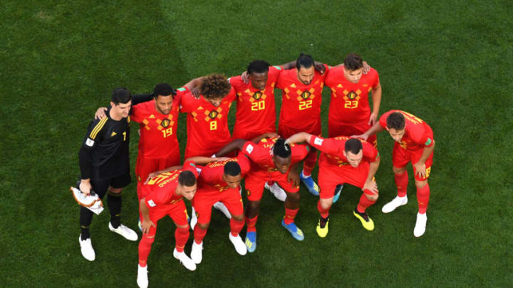 KALININGRAD, RUSSIA - JUNE 28: Belgium players pose for a team photo prior to the 2018 FIFA World Cup Russia group G match between England and Belgium at Kaliningrad Stadium on June 28, 2018 in Kaliningrad, Russia. (Photo by Matthias Hangst/Getty Images)