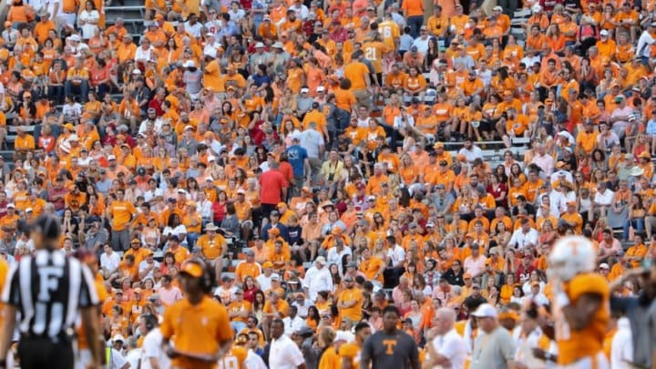 Oct 15, 2016; Knoxville, TN, USA; Tennessee Volunteers fans leaving during the second half against the Alabama Crimson Tide at Neyland Stadium. Mandatory Credit: Randy Sartin-USA TODAY Sports