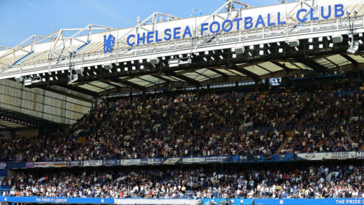 LONDON, ENGLAND - SEPTEMBER 02: The Chelsea FC sign on the main stand during the Premier League match between Chelsea FC and Nottingham Forest at Stamford Bridge on September 02, 2023 in London, England. (Photo by David Rogers/Getty Images)